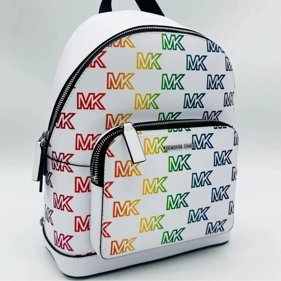 Michael Kors Cooper Commuter Medium Sling Bag Backpack MK Rainbow Optic White